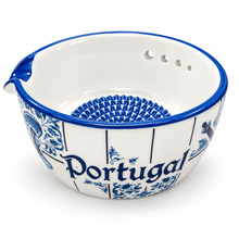 Load image into Gallery viewer, Ceramic Garlic Grater &amp; Herb Stripper Bowl – Blue &amp; White Portugal Tile Design
