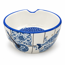 Load image into Gallery viewer, Ceramic Garlic Grater &amp; Herb Stripper Bowl – Blue &amp; White Portugal Tile Design
