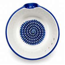 Load image into Gallery viewer, Ceramic Garlic Grater &amp; Herb Stripper Bowl – Blue &amp; White Portugal Tile Design
