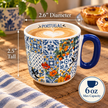 Load image into Gallery viewer, Portugal Orange &amp; Swallow Blue Tile Ceramic Mugs – Set of 2, 6 oz Each
