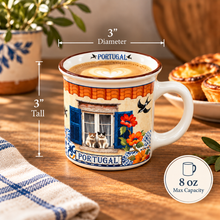 Load image into Gallery viewer, Portugal Window Cats &amp; Swallows Small Ceramic Mugs – Set of 2, 8 oz Each

