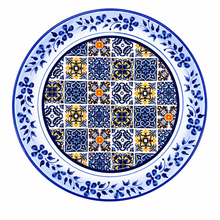Load image into Gallery viewer, Portuguese Azulejo Ceramic Decorative Wall Plate – Blue Tile Center with Floral Border
