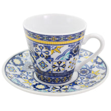 Load image into Gallery viewer, Portuguese Azulejo Espresso Cup &amp; Saucer Set - Mixed Tile Design, Set of 2 with Gift Box
