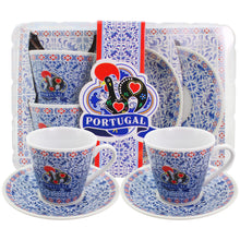 Load image into Gallery viewer, Portuguese Rooster Espresso Cup &amp; Saucer Set – Blue Tile Pattern, Set of 2 with Gift Box
