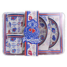 Load image into Gallery viewer, Portuguese Viana Heart Espresso Cup &amp; Saucer Set – Blue &amp; Red Folk Art Design, Set of 2 with Gift Box
