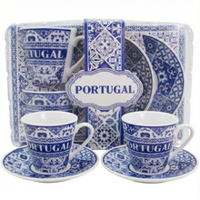 Load image into Gallery viewer, Portuguese Azulejo Espresso Cup &amp; Saucer Set - Blue &amp; White Tile Design, Set of 2 with Gift Box
