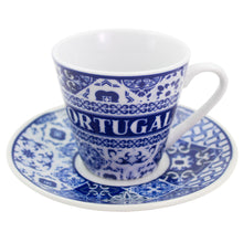 Load image into Gallery viewer, Portuguese Azulejo Espresso Cup &amp; Saucer Set - Blue &amp; White Tile Design, Set of 2 with Gift Box
