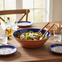 Load image into Gallery viewer, Xarazarte Geometric Blue Salad Bowl, Hand-Painted Terracotta
