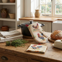 Load image into Gallery viewer, Farmhouse Rooster Tapestry Oven Mitt and Pot Holder Set
