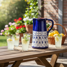 Load image into Gallery viewer, Xarazarte Geometric Blue Pitcher, Hand-Painted Terracotta
