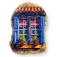 Load image into Gallery viewer, Portuguese Window Hanging Plaque with Blue Shutters &amp; Floral Tile Design
