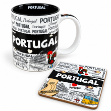 Load image into Gallery viewer, Portugal Ceramic Coffee Mug &amp; Cork-Backed Coaster Gift Set, 10 oz – Black
