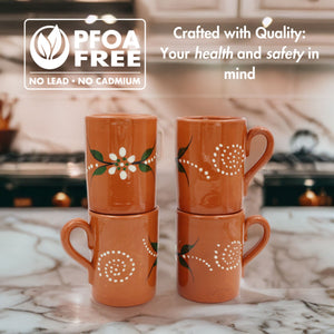 João Vale Hand-Painted Traditional Terracotta Mugs, Set of 4