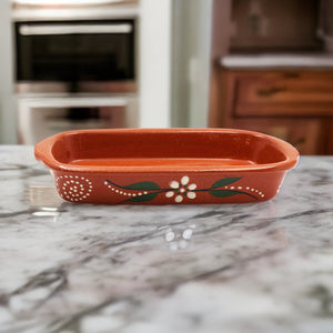 João Vale Hand-Painted Traditional Clay Terracotta Cooking Rectangular Roaster