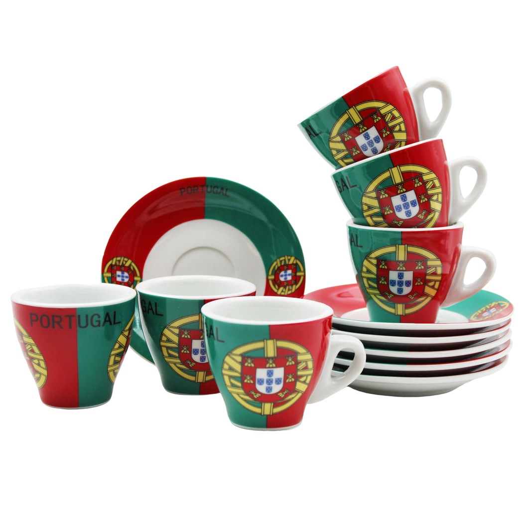 Portugal Themed Espresso Cup and Saucer Set, Set of 6