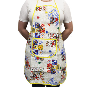100% Cotton Portuguese Azulejo Good Luck Rooster Hearts Yellow Apron