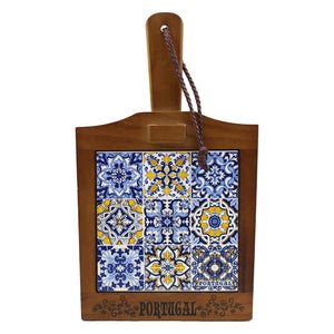 Traditional Portuguese Multicolor Ceramic Tile Wooden Cheese Cutting Board