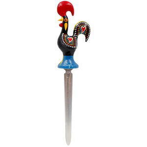 Traditional Hand-Painted Portuguese Good Luck Rooster Metal Letter Opener