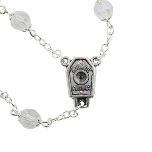 Our Lady of Fatima Rosary – 8mm Clear Faceted Crystal Beads with Silver Tone Crucifix