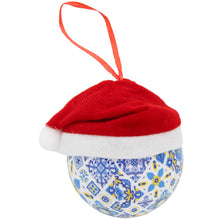 Load image into Gallery viewer, Portuguese Azulejo Christmas Ornament with Santa Hat – Blue &amp; White Tile Design
