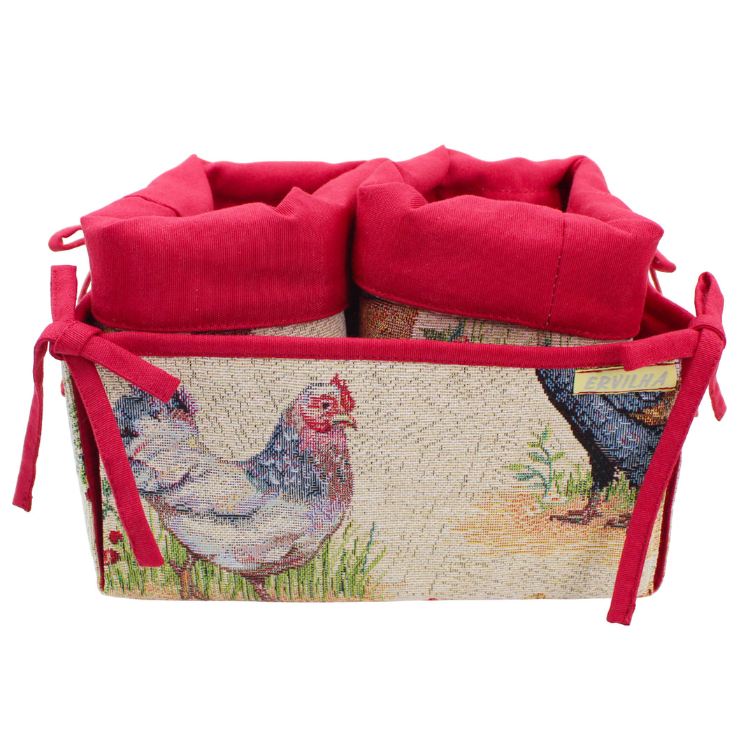 Farmhouse Rooster Tapestry Bread Basket Set – Bread & Breadstick Holder with Removable Baskets