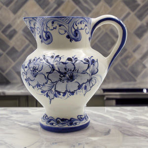 Hand-Painted Portuguese Ceramic Small Blue Floral Jug Pitcher