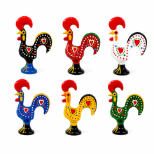 Load image into Gallery viewer, Hand-Painted Portuguese Rooster Figurines, Set of 6 - 1.5" Mini Metal Roosters

