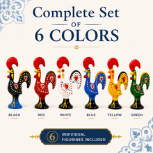 Load image into Gallery viewer, Hand-Painted Portuguese Rooster Figurines, Set of 6 - 1.5" Mini Metal Roosters
