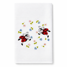 Load image into Gallery viewer, Portuguese Embroidered Cotton Tea Towels – Set of 2, 100% Cotton (28" x 20.5") - Ladybugs

