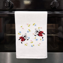 Load image into Gallery viewer, Portuguese Embroidered Cotton Tea Towels – Set of 2, 100% Cotton (28" x 20.5") - Ladybugs
