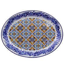Load image into Gallery viewer, Traditional Blue and Orange Tile Azulejo Floral Ceramic Oval Platter

