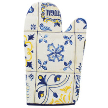 Load image into Gallery viewer, Portuguese Azulejo Inspired Blue and Yellow Cotton Oven Mitts, Set of 2
