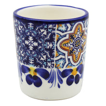 Load image into Gallery viewer, Portuguese Azulejo Ceramic Espresso Cup Set of 2 - Blue Tile Pattern with Floral Hand-Painted Design
