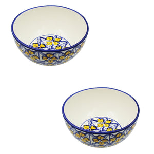 Hand-painted Decorative Ceramic Portuguese Azulejo Floral Ceramic Bowl, Set of 2