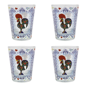 Azulejo Tile Themed Made in Portugal Good Luck Rooster Shot Glass, Set of 4