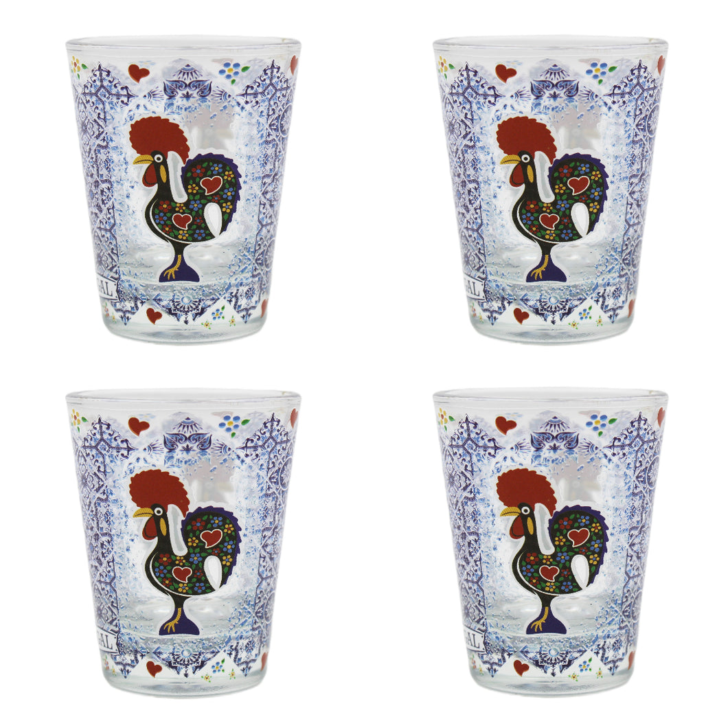 Azulejo Tile Themed Made in Portugal Good Luck Rooster Shot Glass, Set of 4