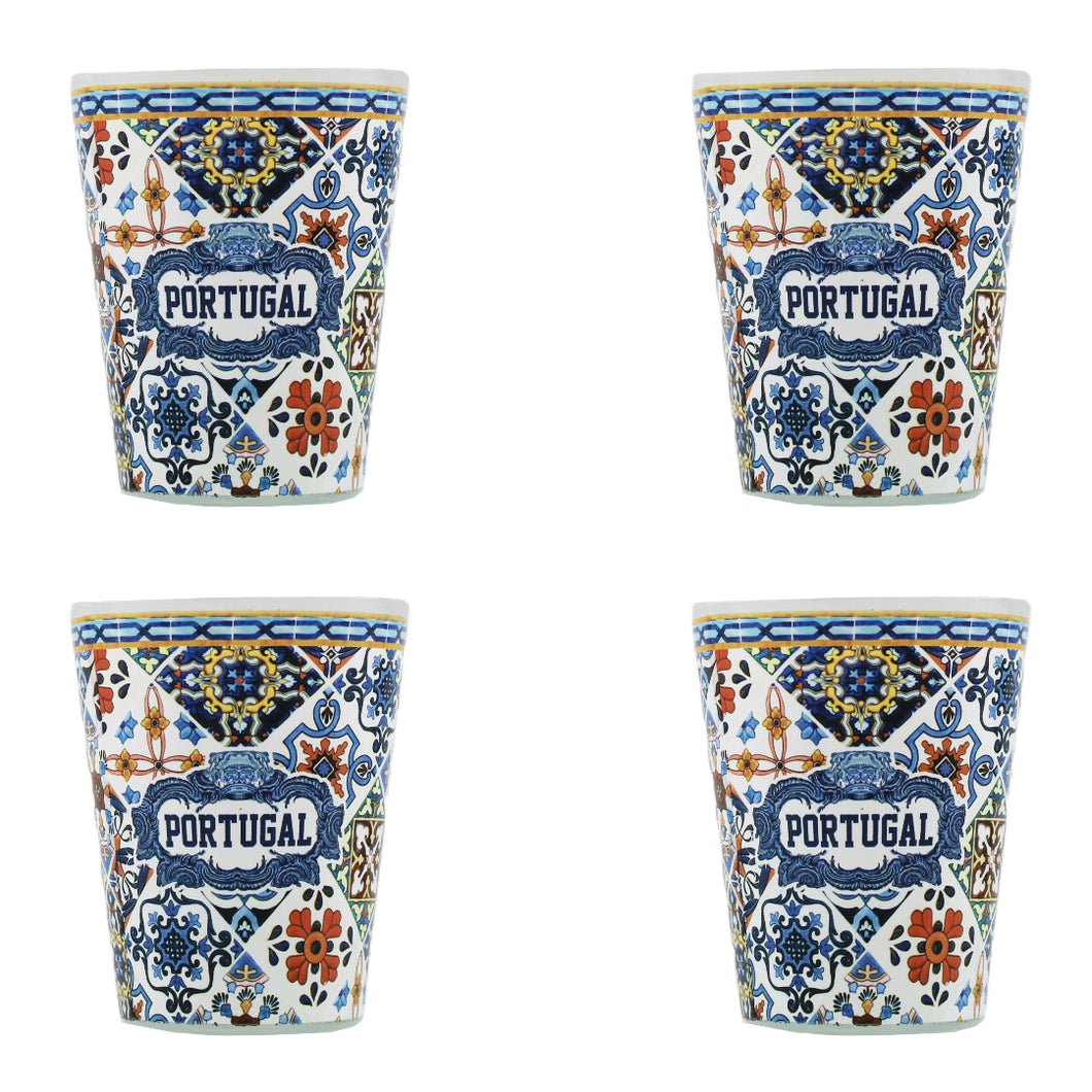Portuguese Made in Portugal Azulejo Tile Themed Shot Glass, Set of 4