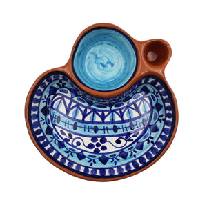 Hand-painted Portuguese Pottery Clay Terracotta Blue Stiped Olive Dish