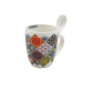 Traditional Azulejo Tile Themed Multicolor Mini Espresso Cup with Spoon