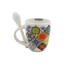 Load image into Gallery viewer, Traditional Azulejo Tile Themed Multicolor Mini Espresso Cup with Spoon
