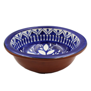 Hand-painted Portuguese Pottery Clay Terracotta Blue Floral Bowl