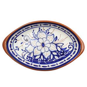 Hand-Painted Portuguese Pottery Clay Terracotta Blue Boat Platter