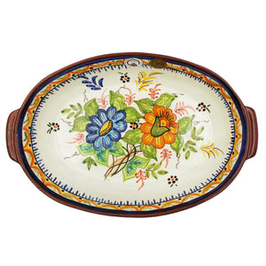 Hand-painted Portuguese Pottery Clay Terracotta Oval Roaster