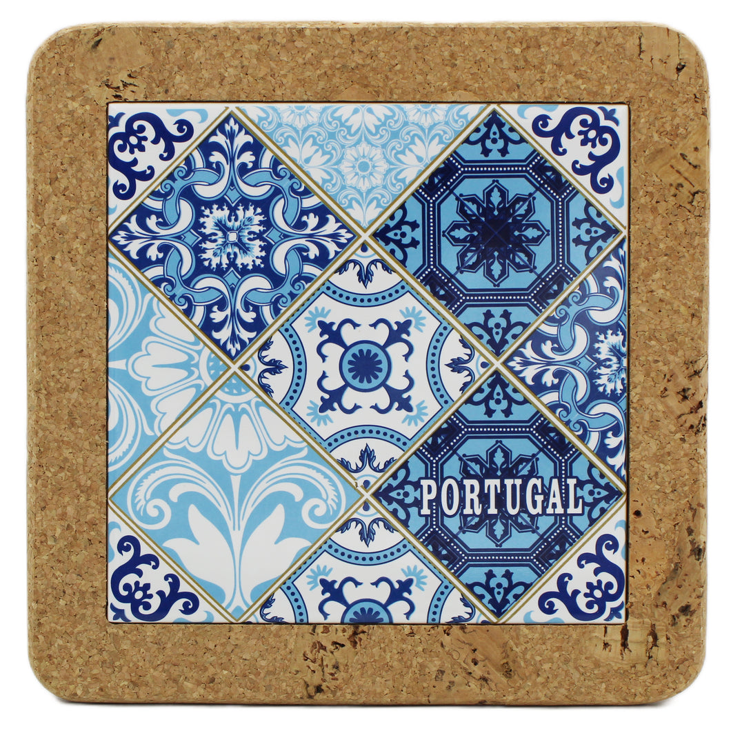 Portugal Tile Azulejo Themed Blue and White Cork Trivet