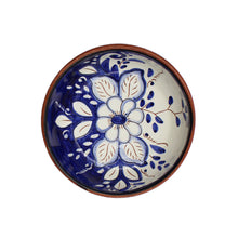 Load image into Gallery viewer, Hand-Painted Portuguese Pottery Clay Terracotta Blue Floral Small Low Bowl Set
