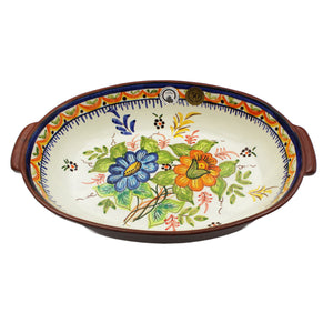 Hand-painted Portuguese Pottery Clay Terracotta Oval Roaster