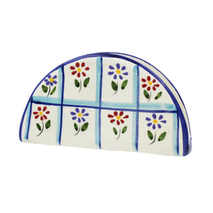 Hand-Painted Portuguese Ceramic Colorful Floral Napkin Holder