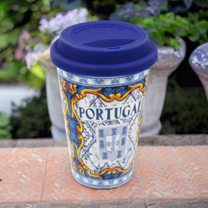 Portuguese Ceramic Coffee Cup With Lid Souvenir From Portugal