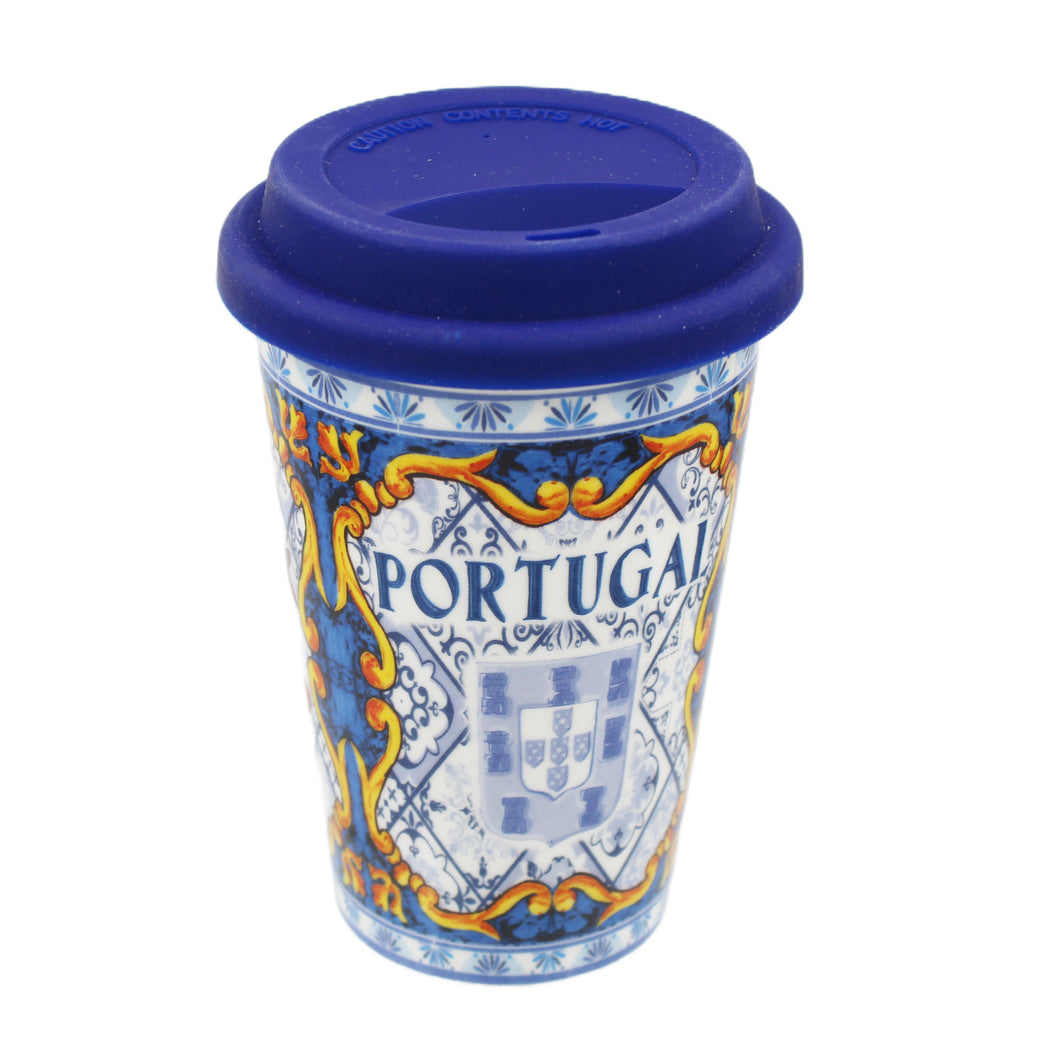 Portuguese Ceramic Coffee Cup With Lid Souvenir From Portugal
