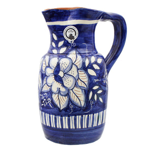 Hand Painted Portuguese Terracotta Blue/White Floral Sangria Pitcher